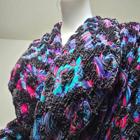 Vintage 50s Stan Herman for Herbcraft Chenille Satin Paisley Art Deco Housecoat - Picture 4 of 10